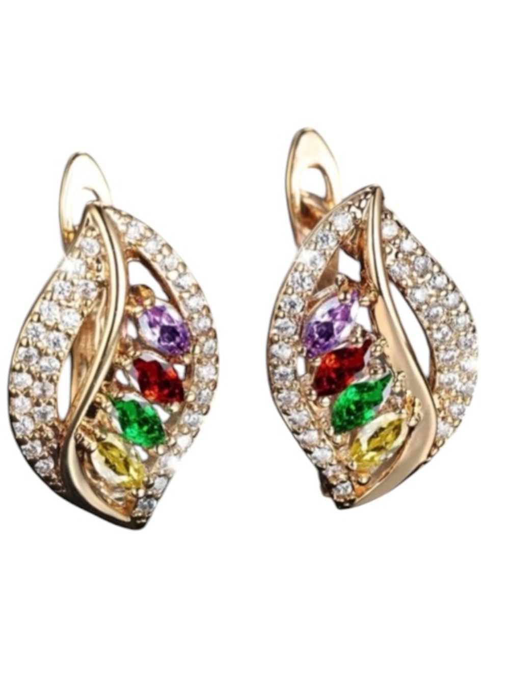 1pair Glamorous Cubic Zirconia Decor Leaf Design Stud Earrings For Women